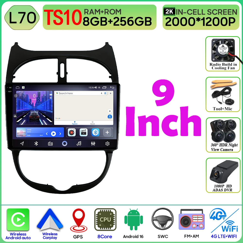 Peugeot 206 Bluetooth Car Radio with GPS & Wireless Carplay - image 9