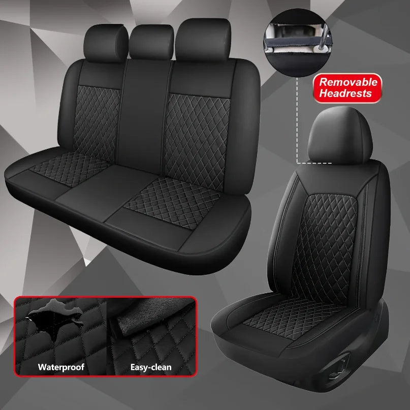 Quilted PU Leather Car Seat Covers, Full 9-Piece Set