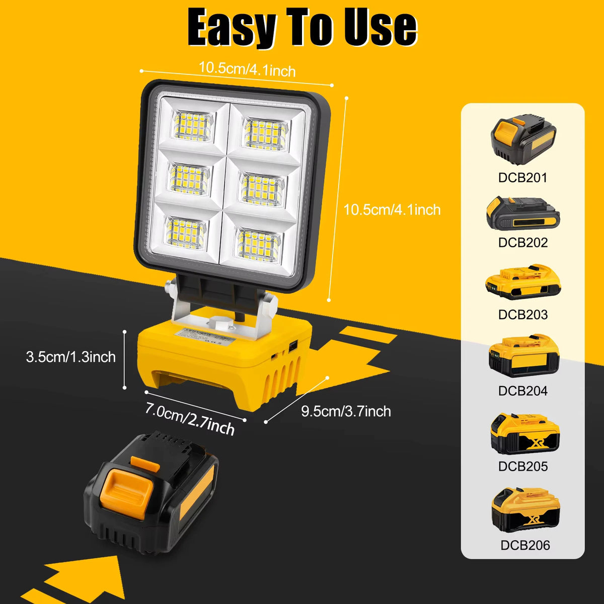 5200LM Portable 48W LED Work Light Cordless Work Light Adjustable Base Rechargeable LED Flood Light Compatible With DeWalt
