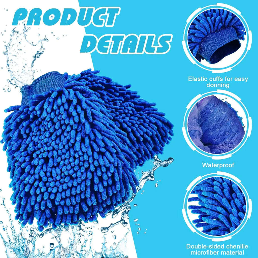 Thick Waterproof Chenille Microfiber Car Wash Mitt, Double-Faced Cleaning Glove for Detailing