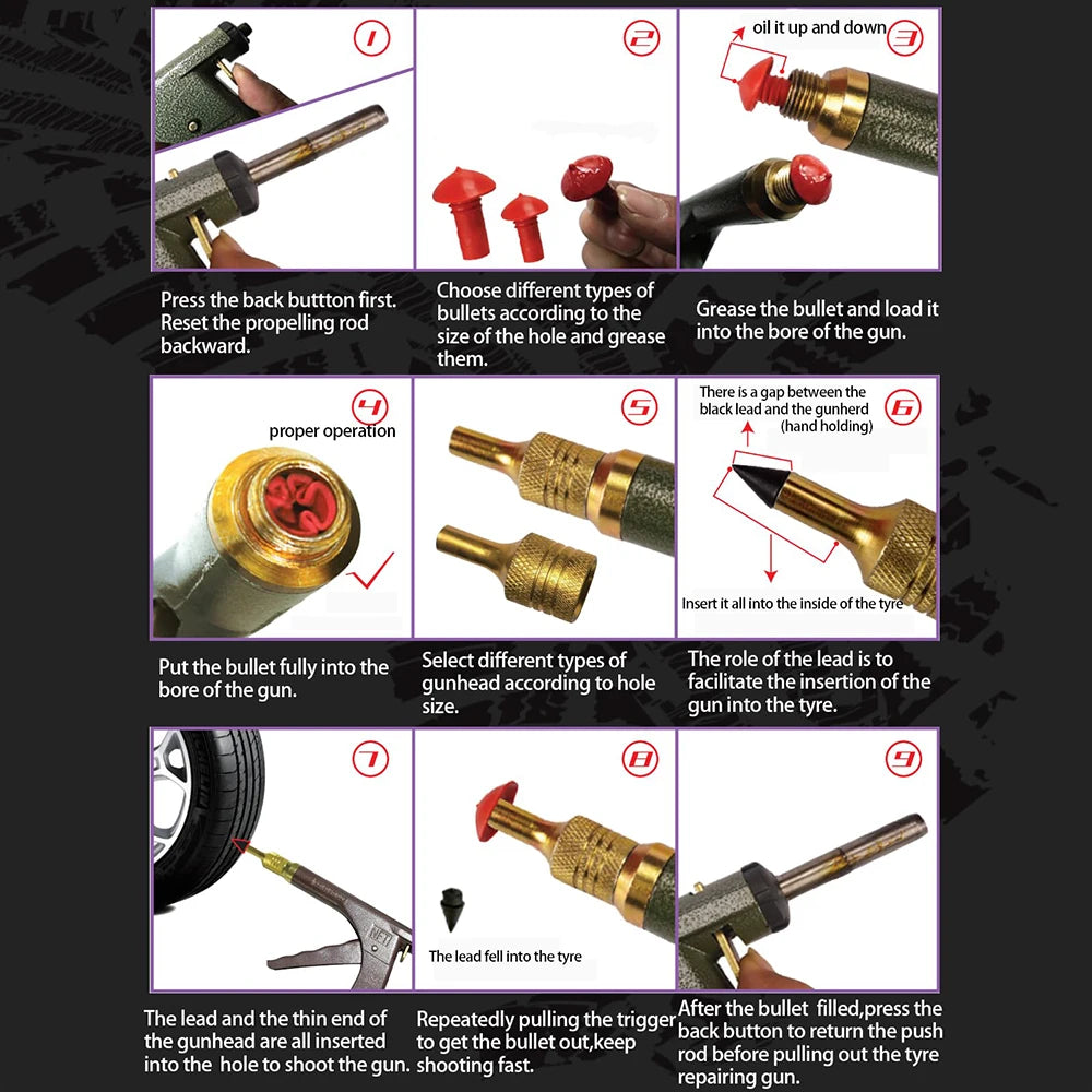 Heavy Duty Tubeless Tire Repair Kit with Plug Gun for Car Motorcycle - image 4