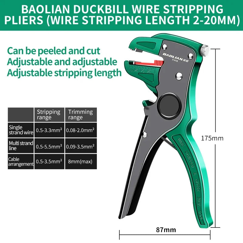 Multifunctional Duckbill Wire Stripper Automatic Wire Stripper Length Adjustable Flat Wire Cutter Wire Stripper For Electrician