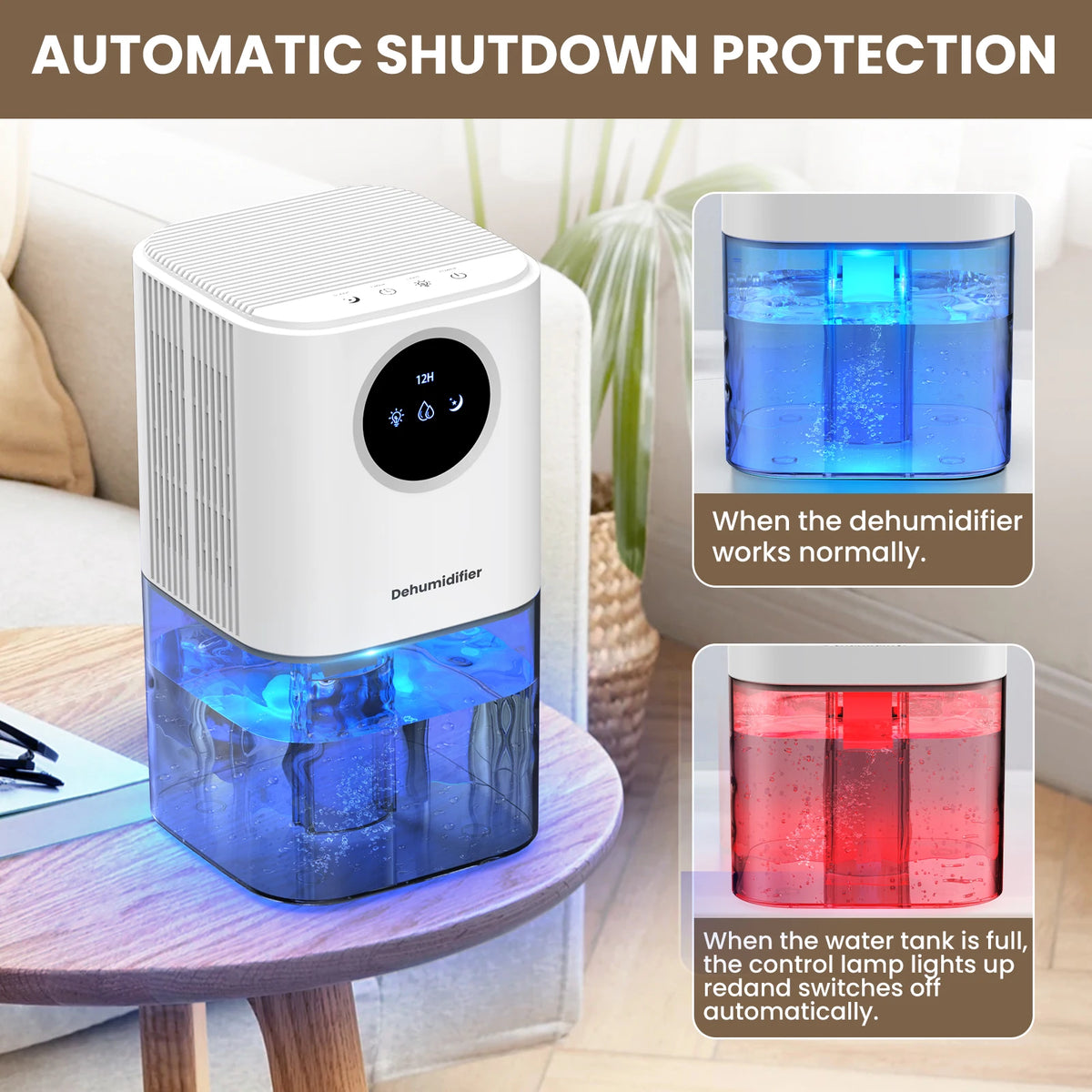 Silent portable dehumidifier 35oz with night light and timer for bedrooms