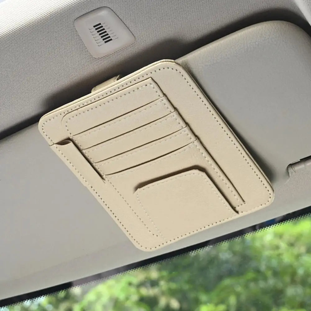 PU Leather Sun Visor Organizer with Card Slots and Sunglasses Holder