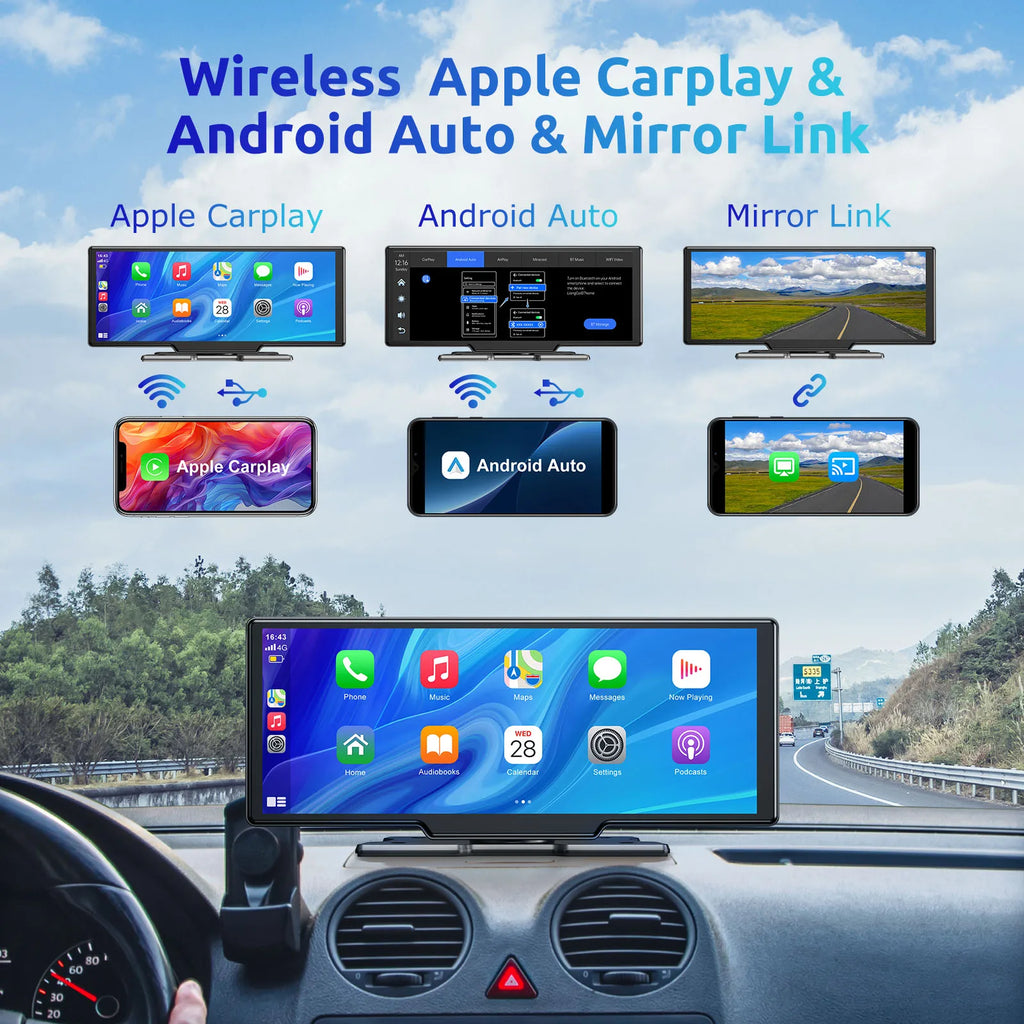 ESSGOO 10.26" 4K Wireless CarPlay Android Auto Dash Cam - image 3