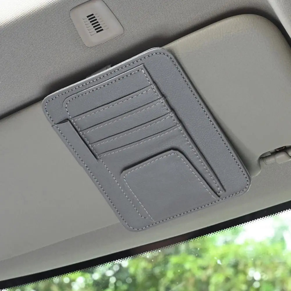 PU Leather Sun Visor Organizer with Card and Sunglasses Holder