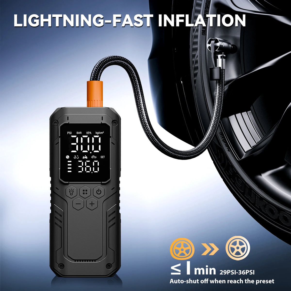 Portable Car Tire Inflator 150 PSI Air Compressor Wireless Air Pump for Car Motorcycles Bicycle Ball with DC Extended Power Cord