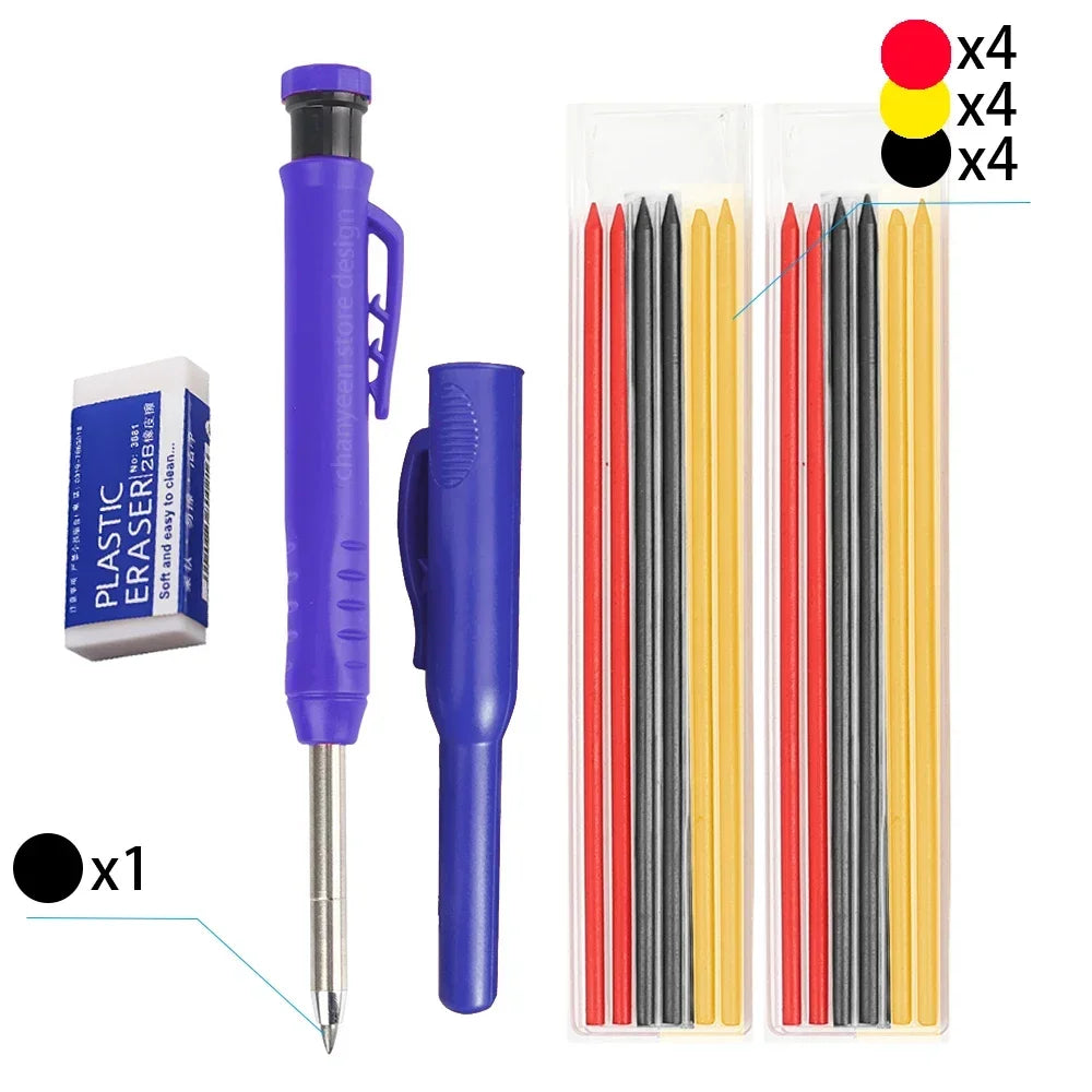 3-Color Carpenter Pencil Set with Sharpener & Refills - image 9