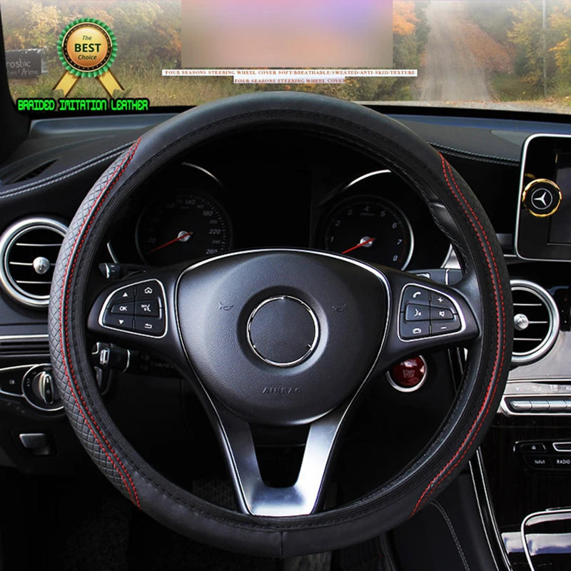 Universal Non-Slip Embossed Steering Wheel Cover, 37-38cm