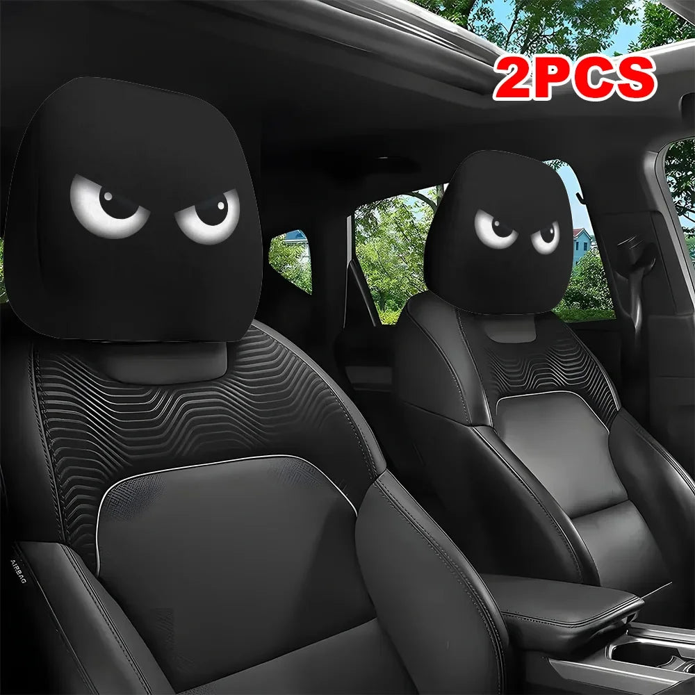Cartoon Eyes Print Car Headrest Covers, Set of 2