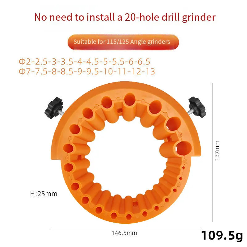 Drill Bit Sharpener 2-13mm, 20-Hole Attachment for 115/125 Angle Grinders
