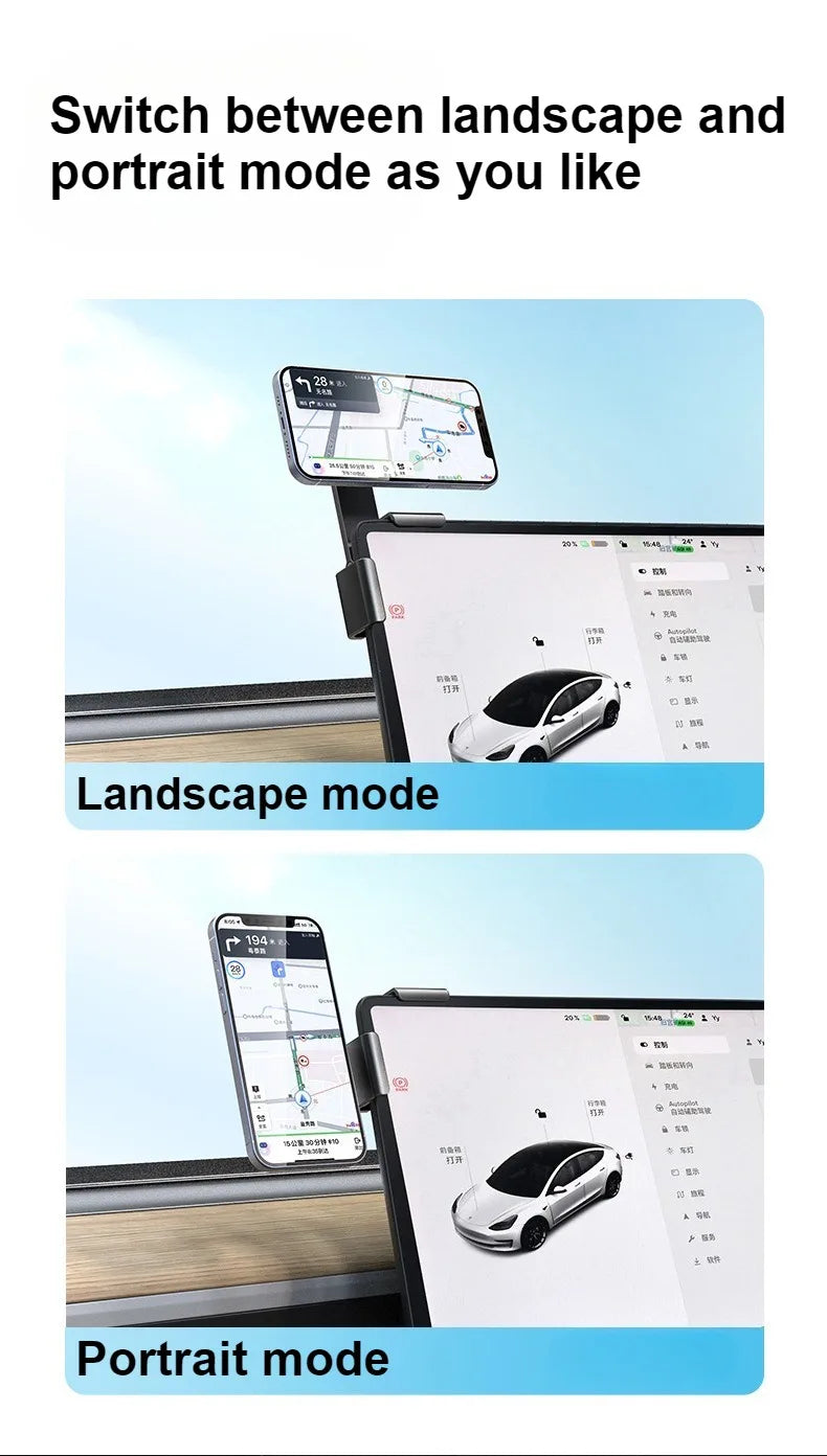 Screen Rail Magnetic Phone Holder for Tesla Model 3, Y, S and X