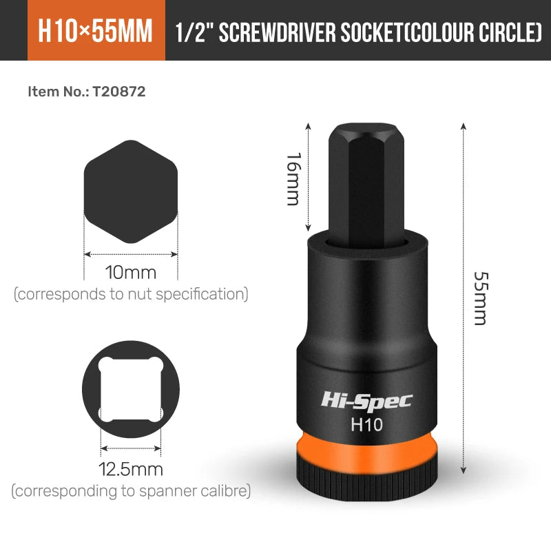 1/2 Inch Metric Hex Bit Socket Set H4-H17 Heavy Duty Impact Sockets for Auto Repair