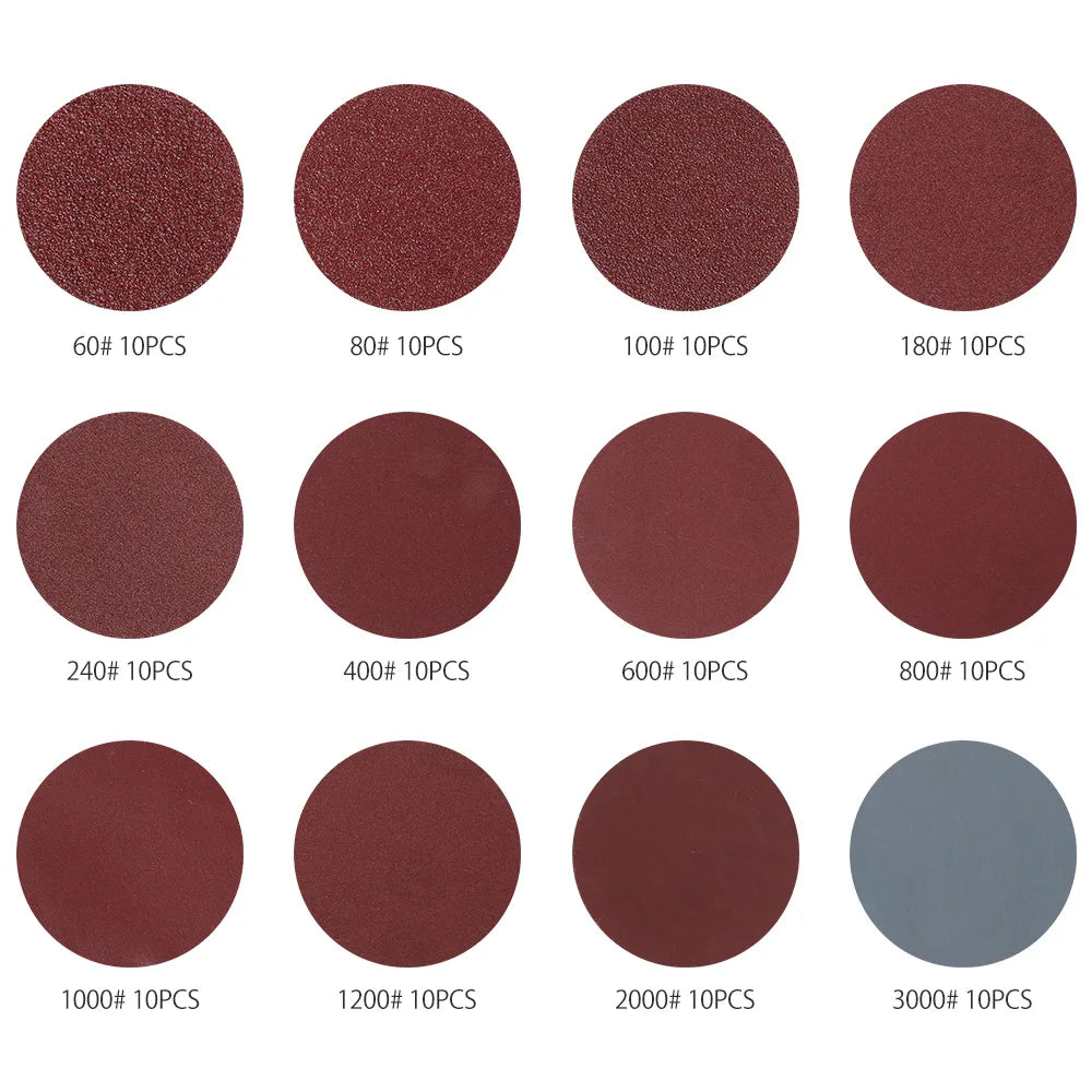 120Pcs 2-Inch Sandpaper Assortment 60-3000 Grit Sanding Disc Pad Set for Grinder