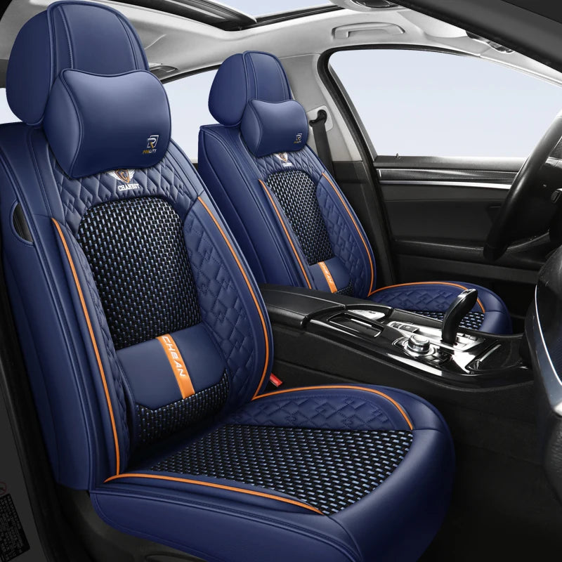 5-Seat Synthetic Leather Car Seat Cover Set with Lumbar Support