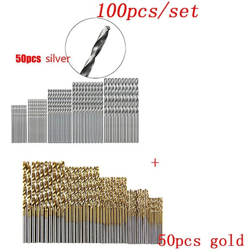 Titanium Coated HSS Drill Bit Set 1-3mm, 50/100 Pcs