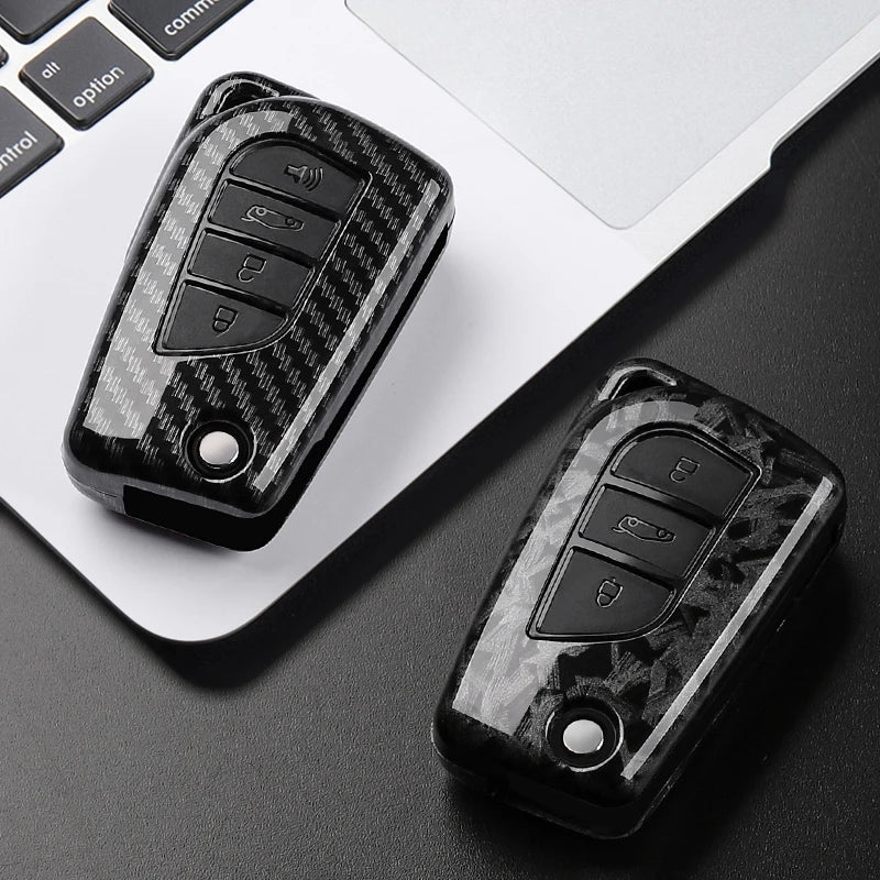 Carbon Fiber Style Key Fob Cover for Toyota Camry, RAV4, Aygo