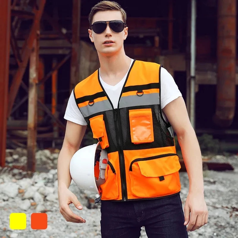 Custom Logo Breathable Mesh Hi-Vis Vest with Tool Pockets - image 4