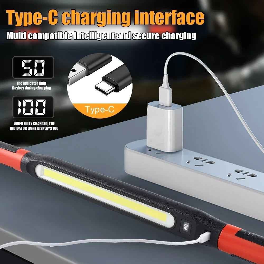 Magnetic LED Mechanic Work Light USB Rechargeable 360° Swivel Flashlight for Car Repair Auto Garage Use Emergency Lamp