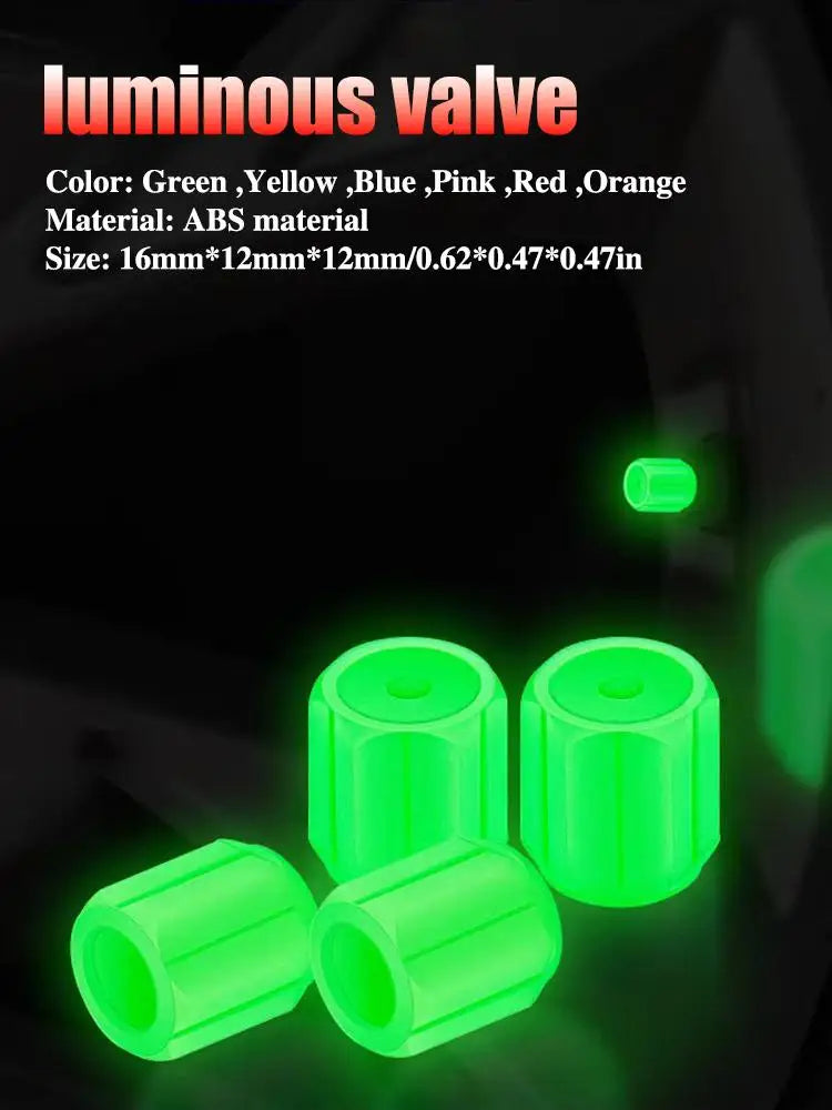 Glow in the Dark Tire Valve Stem Caps, Set of 4