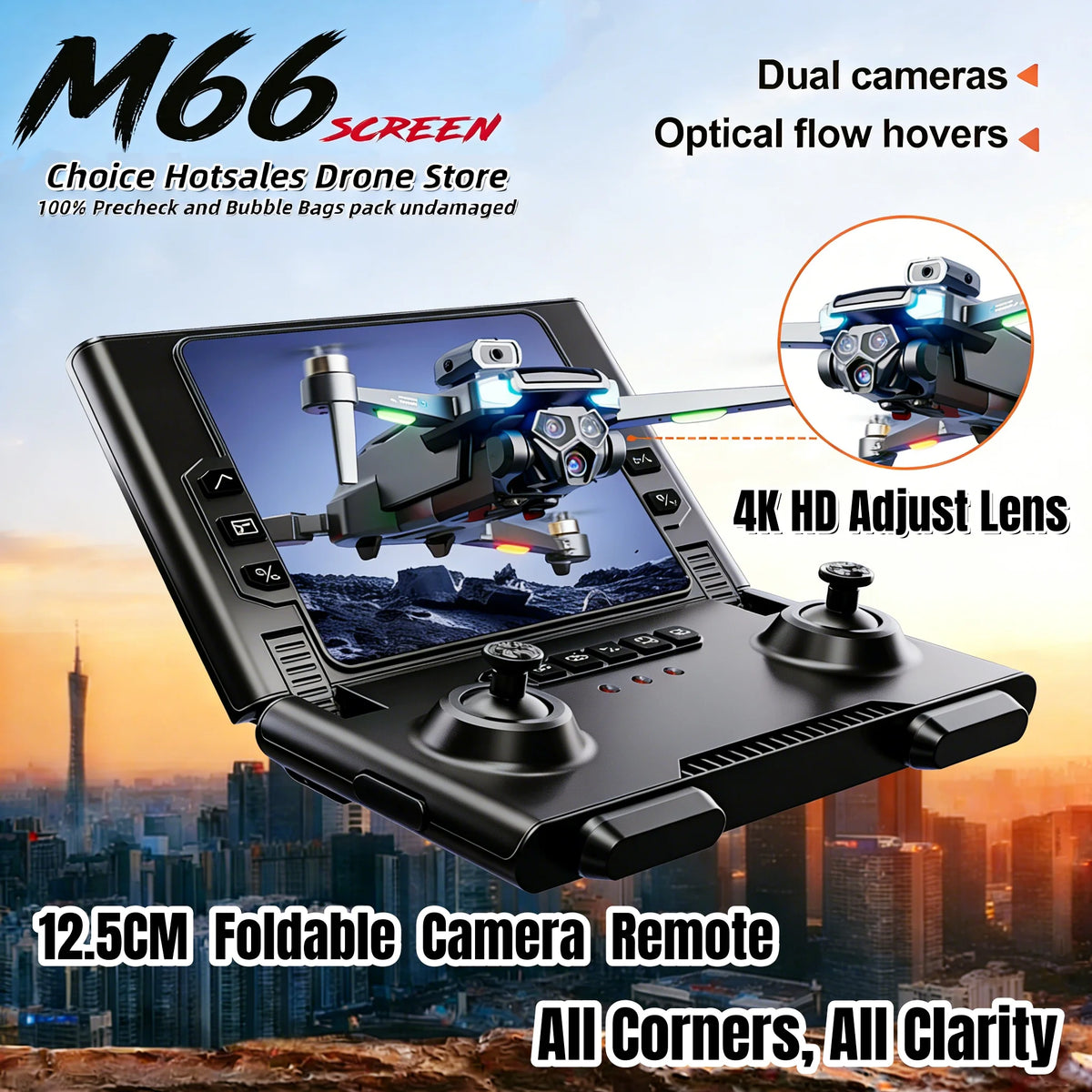 M66 Foldable Drone with 4.3-inch Screen Remote, 4K Dual Camera, 5G FPV