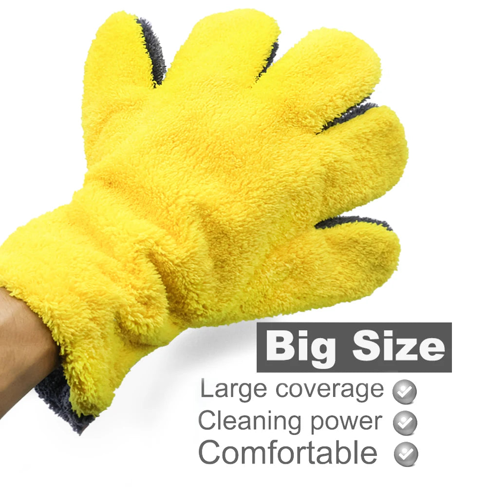 5-Finger Microfiber Car Wash Mitt, Scratch-Free Ultra Absorbent Detailing Glove