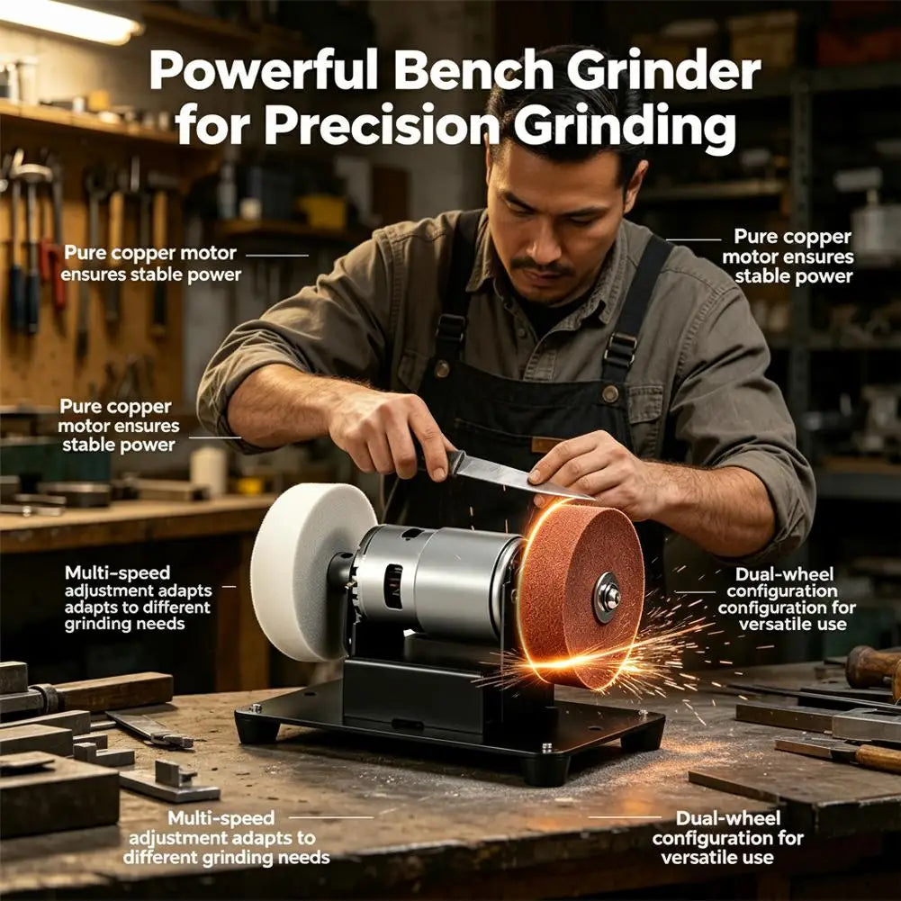 Electric Small Sander with 2 Wheels Electric Bench Grinder Sanding Machine Adjustable Speed for Metal/Jewelry/Knives/Wood