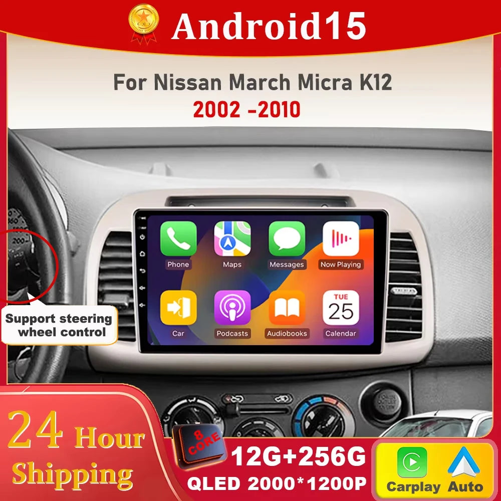 Android 15 Car Stereo for Nissan March Micra K12 with Carplay GPS