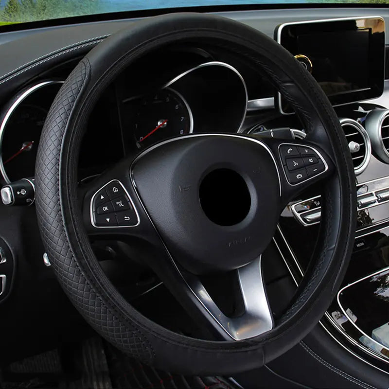 Universal Non-Slip Embossed Steering Wheel Cover, 37-38cm