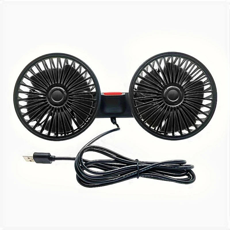 Dual Head Car Seat Back Cooling Fan, USB, 3-Speed, 360° Rotation