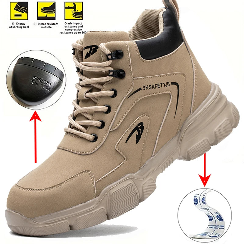 Men's Steel Toe Work Boots Waterproof Anti-Smash Safety Shoes - Lightweight Breathable Sneakers Construction Workwear Size 36-46