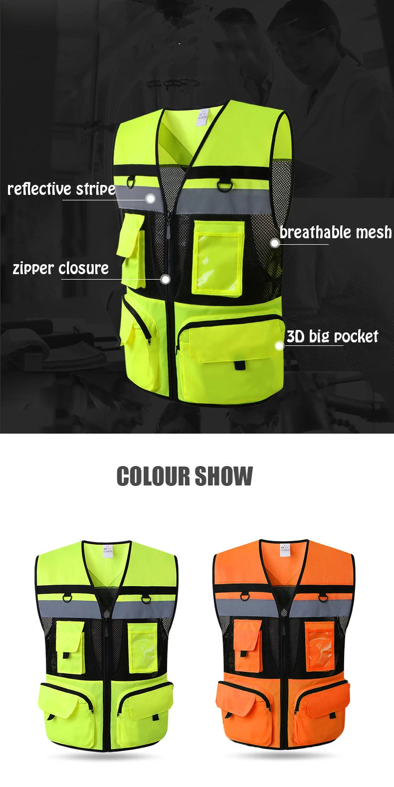 Custom Logo Breathable Mesh Hi-Vis Vest with Tool Pockets - image 12