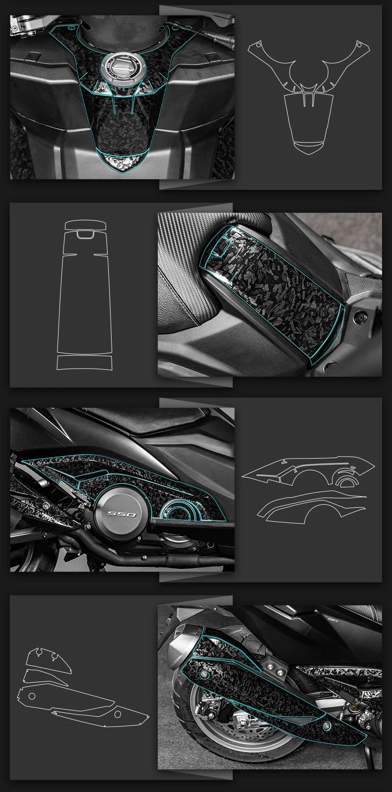 Forged Carbon Look Fairing Sticker Kit for Kymco AK550 - view 9