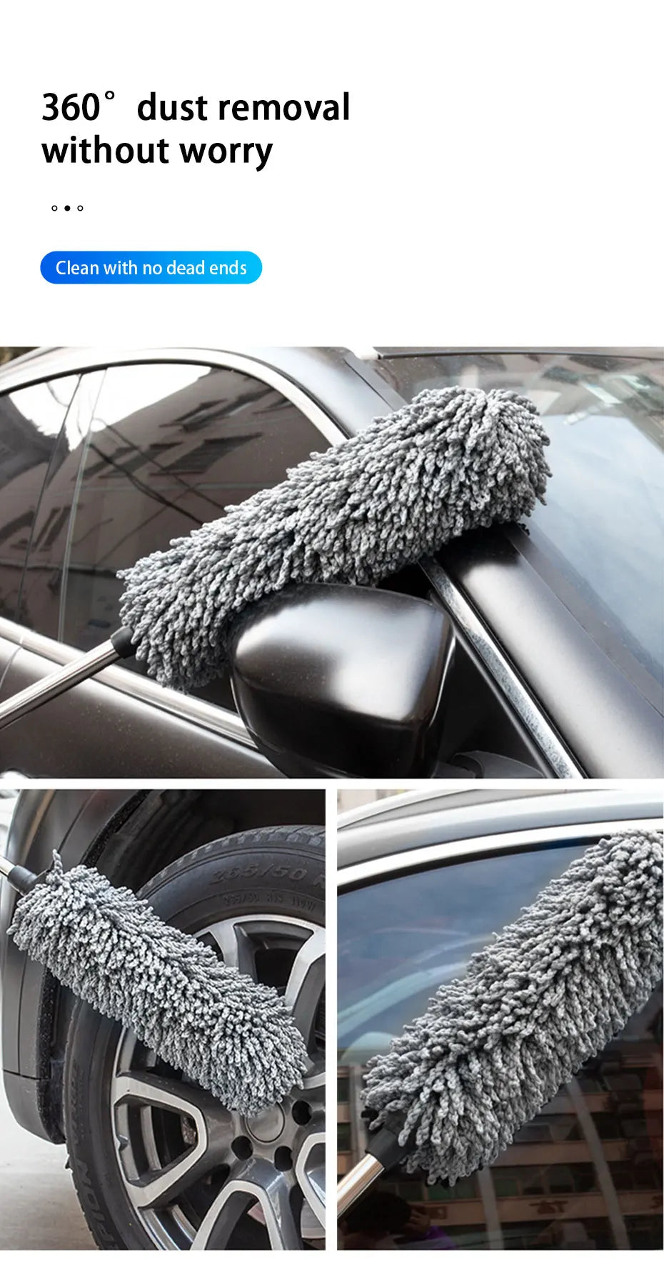 Retractable Microfiber Car Duster with Stainless Steel Handle