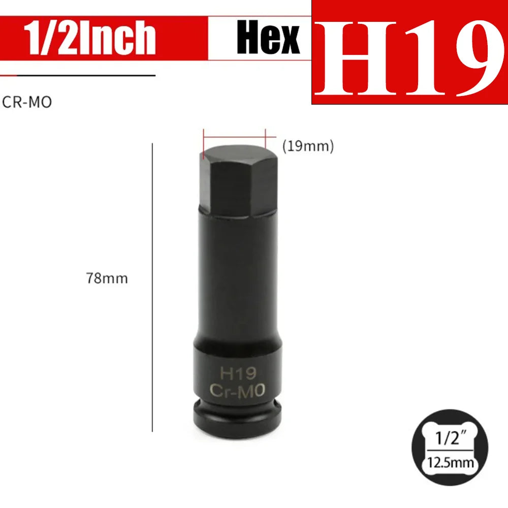1/2 Inch Impact Hex Bit Socket Set H4-H22 Allen Bit Sockets for Car Bike Repair