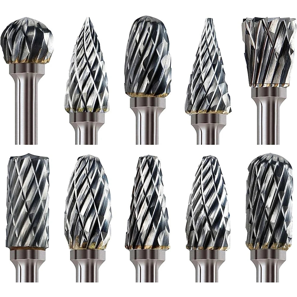 10-Piece Carbide Burr Set – 1/8" Shank Rotary Rasp Bits