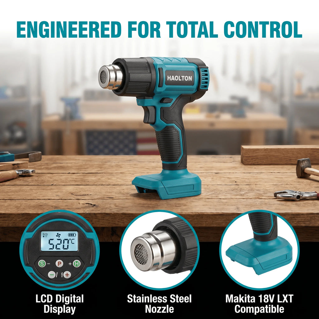 Cordless Industrial Handheld Electric Heat Gun, Adjustable Temperature, 18V Battery Compatible