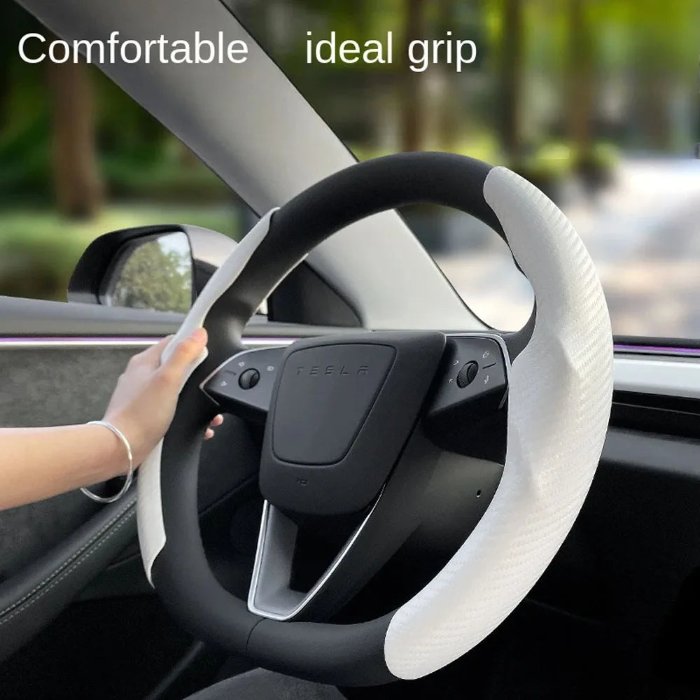 Matte White Steering Wheel Trim for Tesla Model Y and Model 3