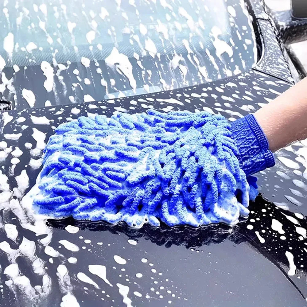 1-2pcs Waterproof Microfiber Chenille Car Wash Gloves Thick Cleaning Mitt for Wax