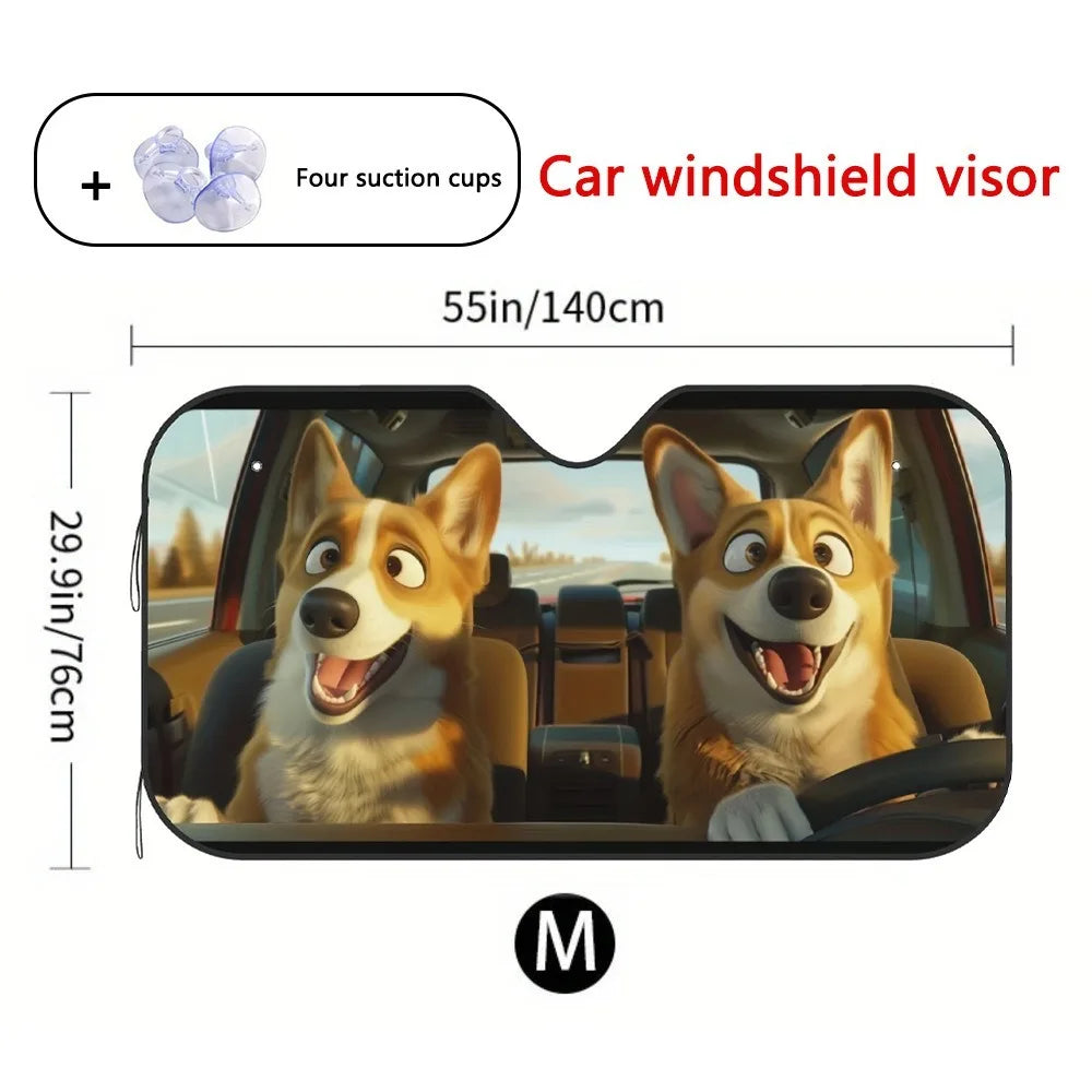 Foldable Windshield Sun Shade with Fun Animal Prints, 55 x 30 in