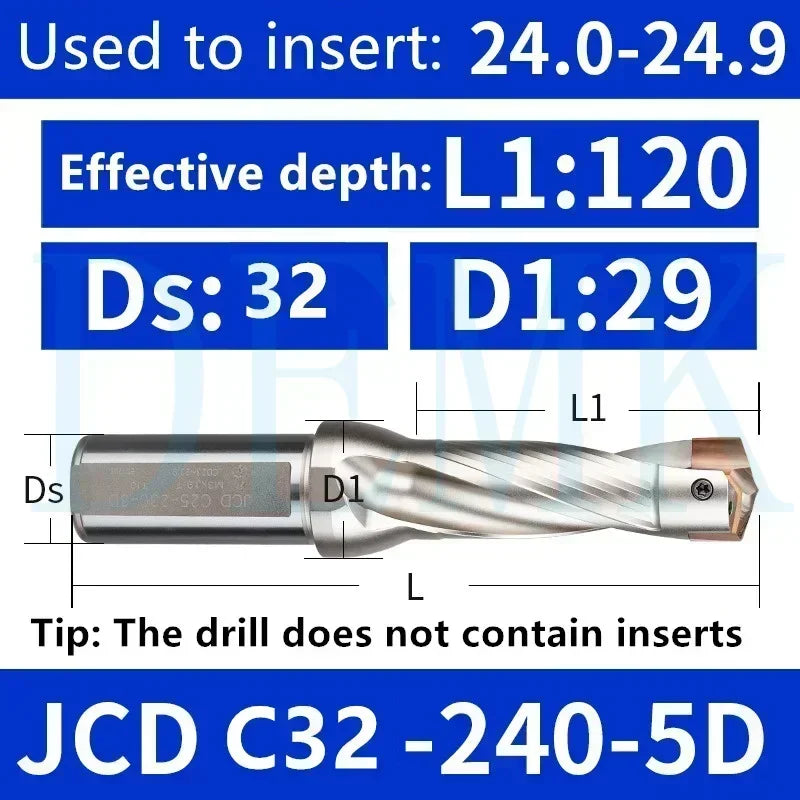 Indexable U Drill with Internal Cooling, 3D-10D, 10-25mm Diameter