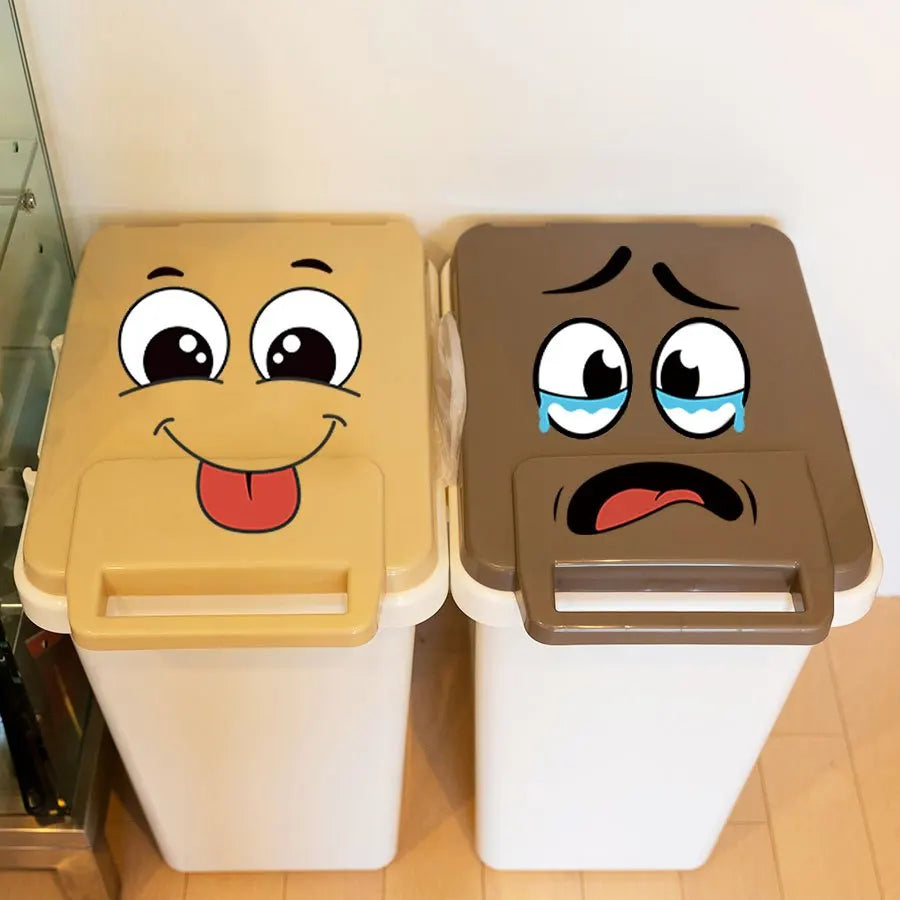 4 sheets/Set Cartoon Face Stickers,Self-Adhesive, Plastic Surface Compatible,Home Decoration Suitable for Trash Can, oilet Decor