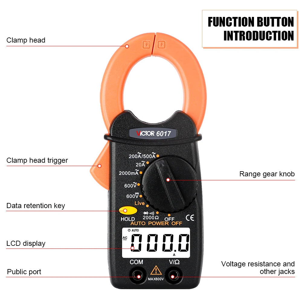 Mini Clamp Meter 2000Counts 600V AC DC Voltage Current Digital Multimeter 500A Amperimetric Amp Clamp Electric multimetro Tester