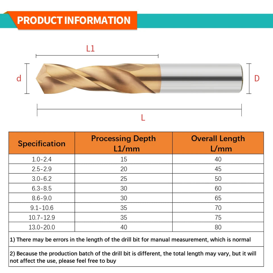LUFEICNC HRC55° Carbide Drill Bits Tungsten Steel Drills CNC Lathe Stainless Steel Drilling Hard Metalworking Tools 0.5-20.0mm