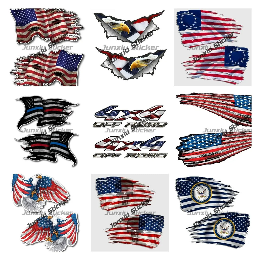 Thin Blue Line American Flag Car Decal, 2-Pack