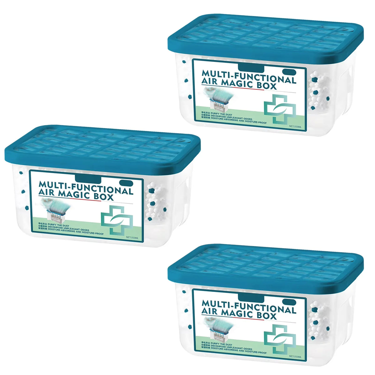 Moisture absorber box with deodoriser, damp and odour control for bathrooms and closets