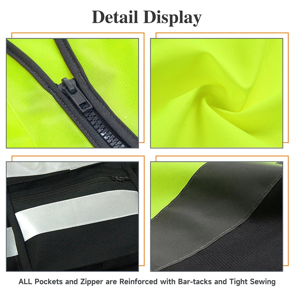 Custom Logo Two-Tone Hi-Vis Safety Vest with Pockets & Zipper - image 4