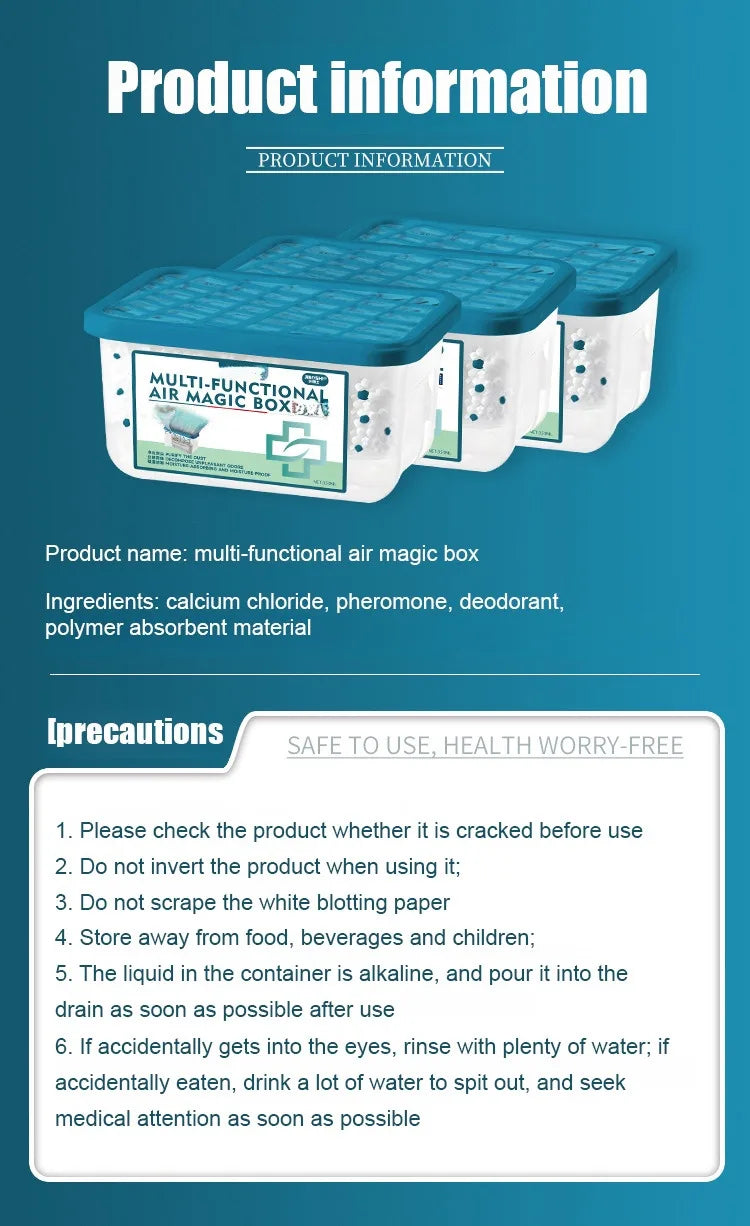 Moisture absorber box with deodoriser, damp and odour control for bathrooms and closets