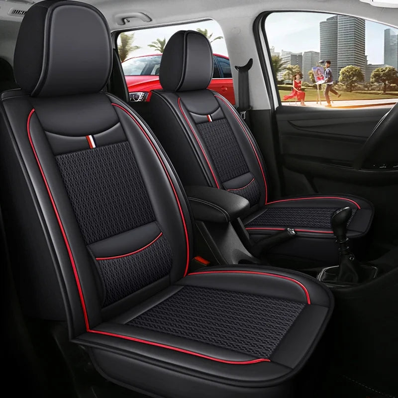 7-Seater, Luxurious Ice Silk/PU Leather Car Seat Cover, Suitable for All Seasons, High-End Car Interior Package, Suitable for Various MPV 7-Seater Seven Head Hat Styles, Comfortable, Breathable and Wear-Resistant, Enhancing Y