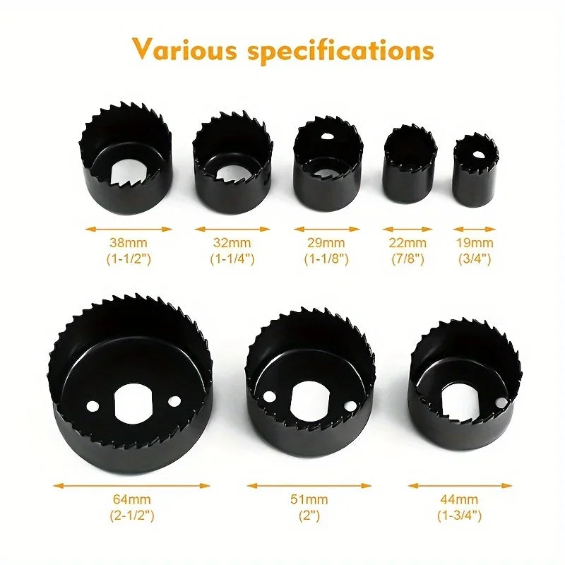 11-Piece Hole Saw Kit 19–64mm with Case – Wood, PVC & Drywall
